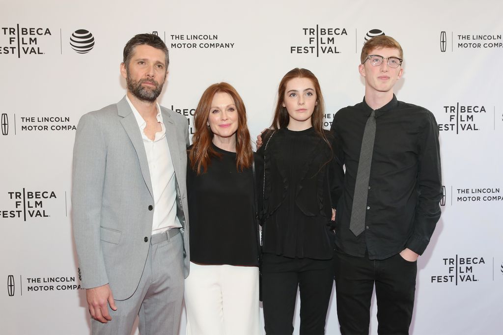 Bart Freundlich, Julianne Moore, Liv Freundlich, and Caleb Freundlich attend the "Wolves" premiere during 2016 Tribeca Film Festival at SVA Theatre on April 15, 2016 in New York City
