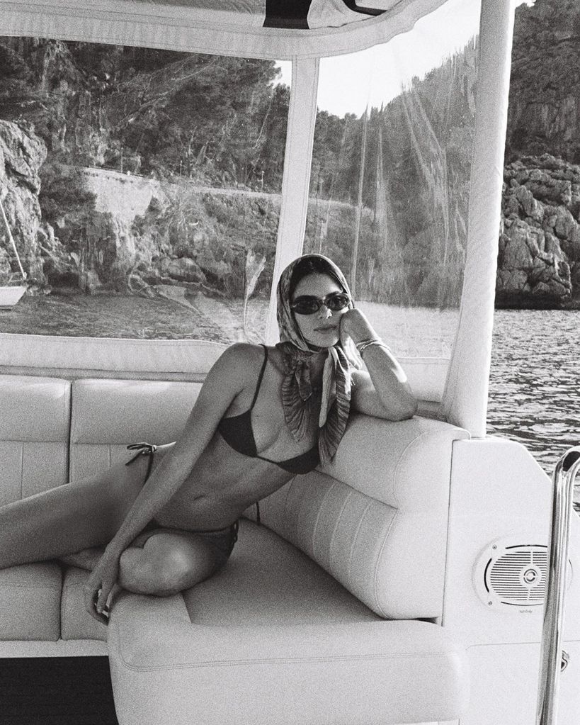 Kendall Jenner in string bikini and headscarf in Mallorca