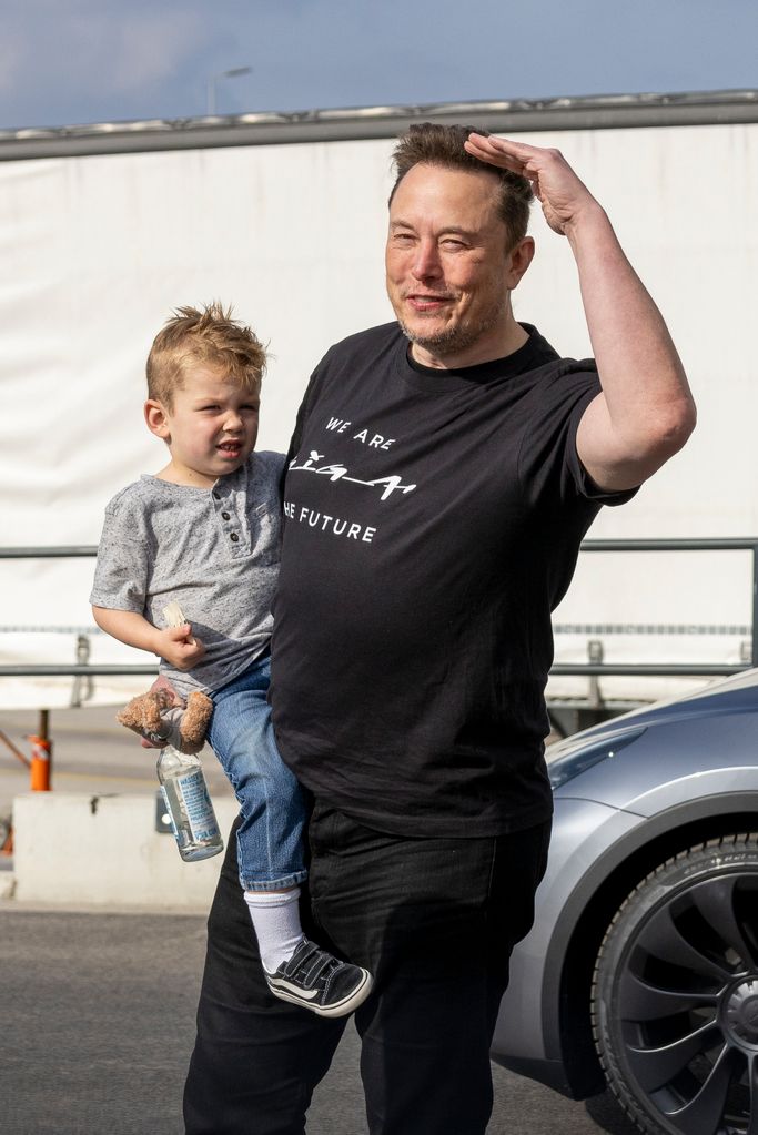 elon musk and his son X Æ A-Xii in germany