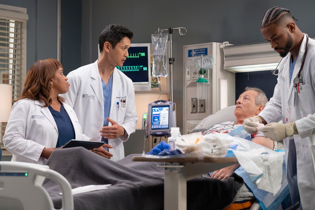 CHANDRA WILSON, HARRY SHUM JR., JONATHAN FISHMAN, TREVOR JACKSON IN GREY'S ANATOMY 
