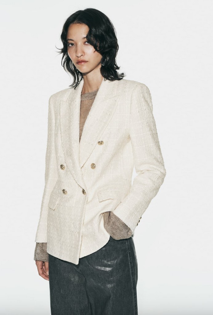 ZARA WOMAN WHITE IVORY DOUBLE BREASTED BUTTONED BLAZER SIZE S 
