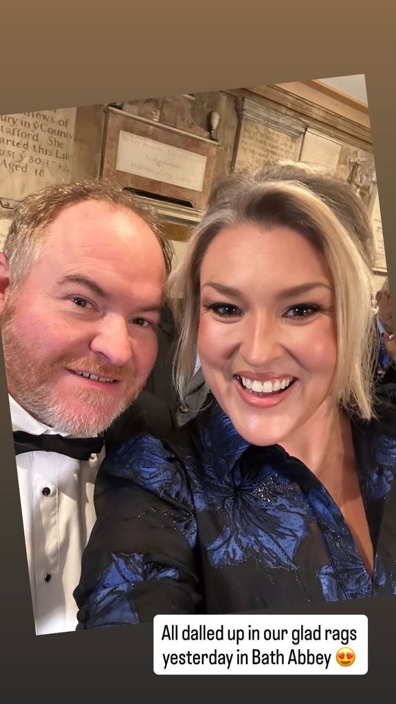 Sara Davies and husband at Holly Ramsay and Adam Peaty's wedding in Bath