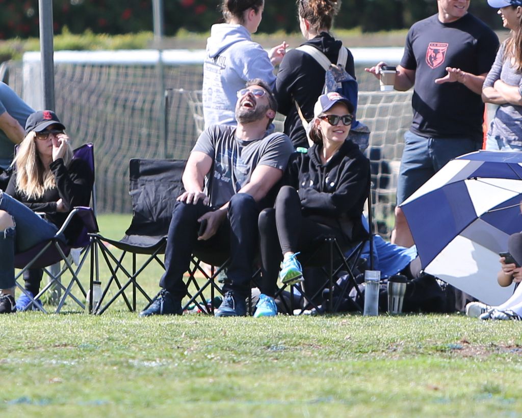 Ben Affleck and Jennifer Garner are seen on May 11, 2019 in Los Angeles, California watching their kids play sports