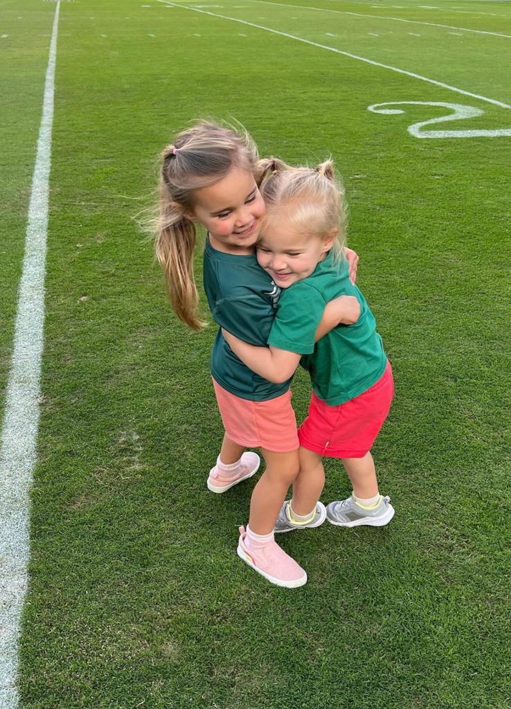 Photo shared by Kylie Kelce of her two oldest daughter with Jason Kelce, Wyatt and Elliotte