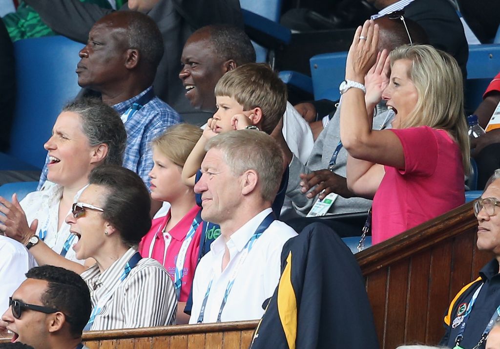 Princess Anne and Duchess Sophie whooping for joy at the rugby in 2014