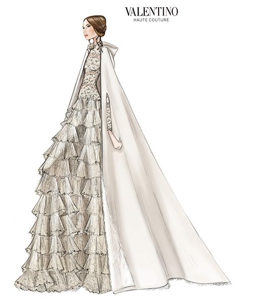 Off-shoulder Custom Lace Trumpet Wedding Dress Sketch