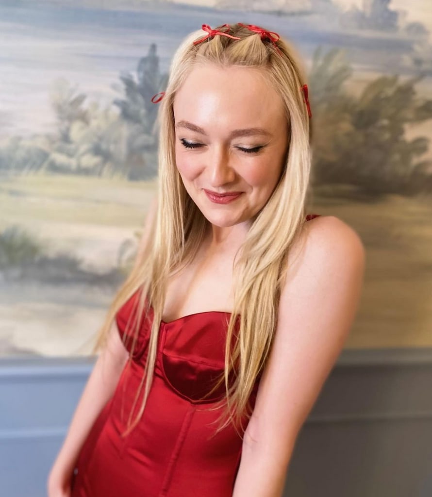 Photo shared by Dakota Fanning on Instagram February 2024 of her Dolce & Gabbana outfit for her 30th birthday party 