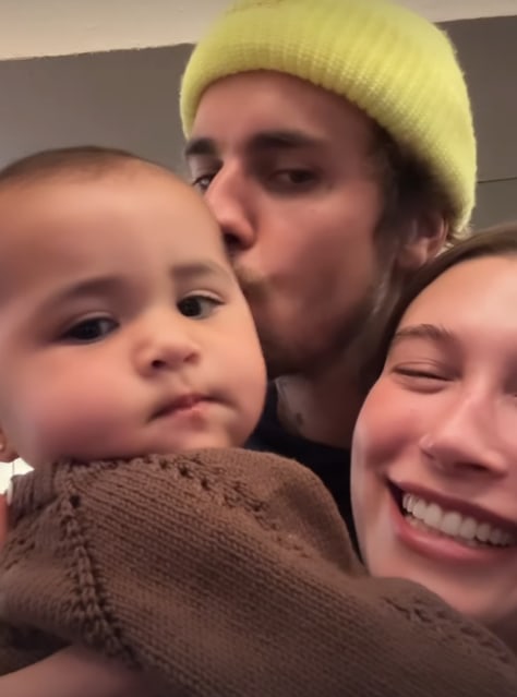 Justin and Hailey Bieber look ultra-broody as Justin kisses tiny baby