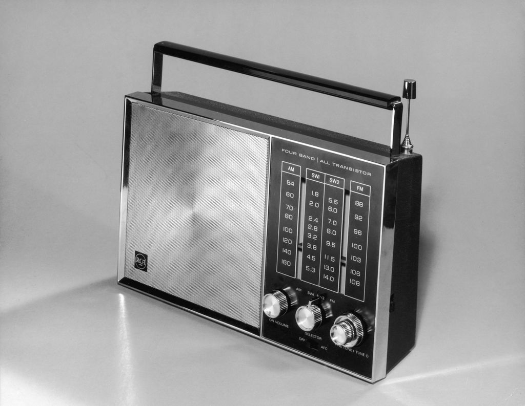 circa 1965:  Still life of an RCA brand portable transistor radio, 1960s.  (Photo by Harold M. Lambert/Lambert/Getty Images)