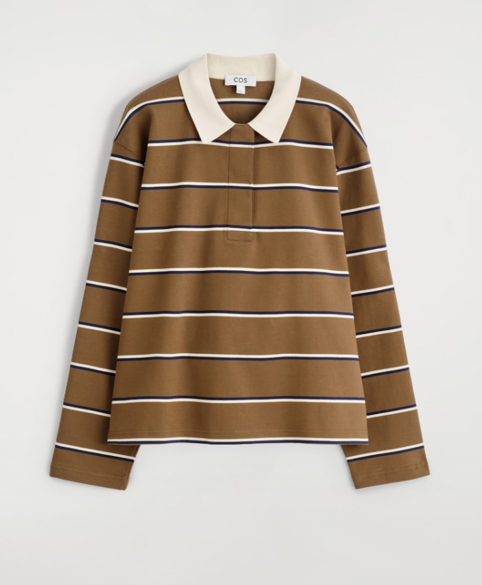 Striped Long Sleeve Polo Shirt by cos