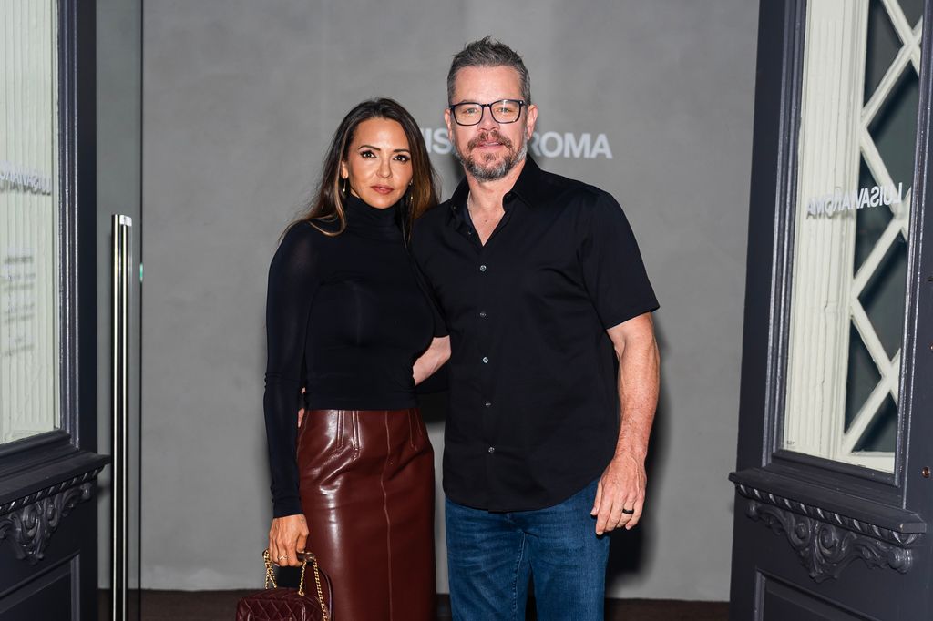 Luciana Barroso (L) and Matt Damon attend the LuisaViaRoma store opening in NoHo on September 04, 2024 in New York City.