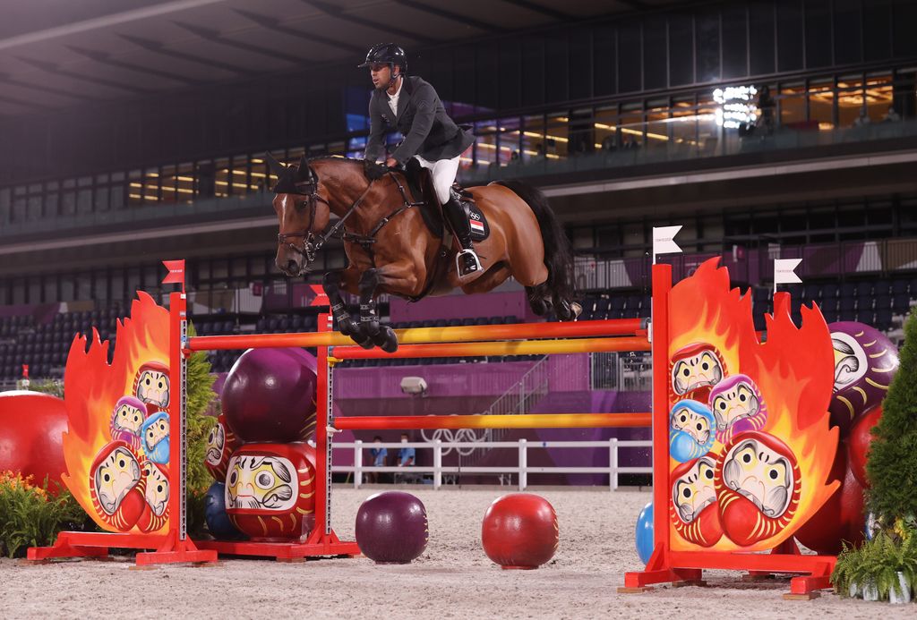 Nayel Nassar of Team Egypt riding Igor Van De Wittemoere competes during the Equestrian Jumping Team Qualifier on day fourteen of the Tokyo 2020 Olympic Games at Equestrian Park on August 06, 2021 in Tokyo, Japan.