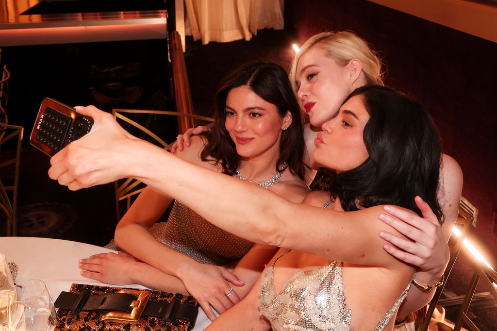 Monica Barbaro, Elle Fanning, Kylie Jenner during the 82nd Annual Golden Globes