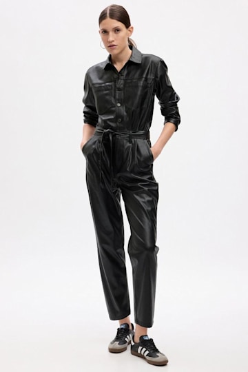 Vegan Leather Pleated Jumpsuit - GAP