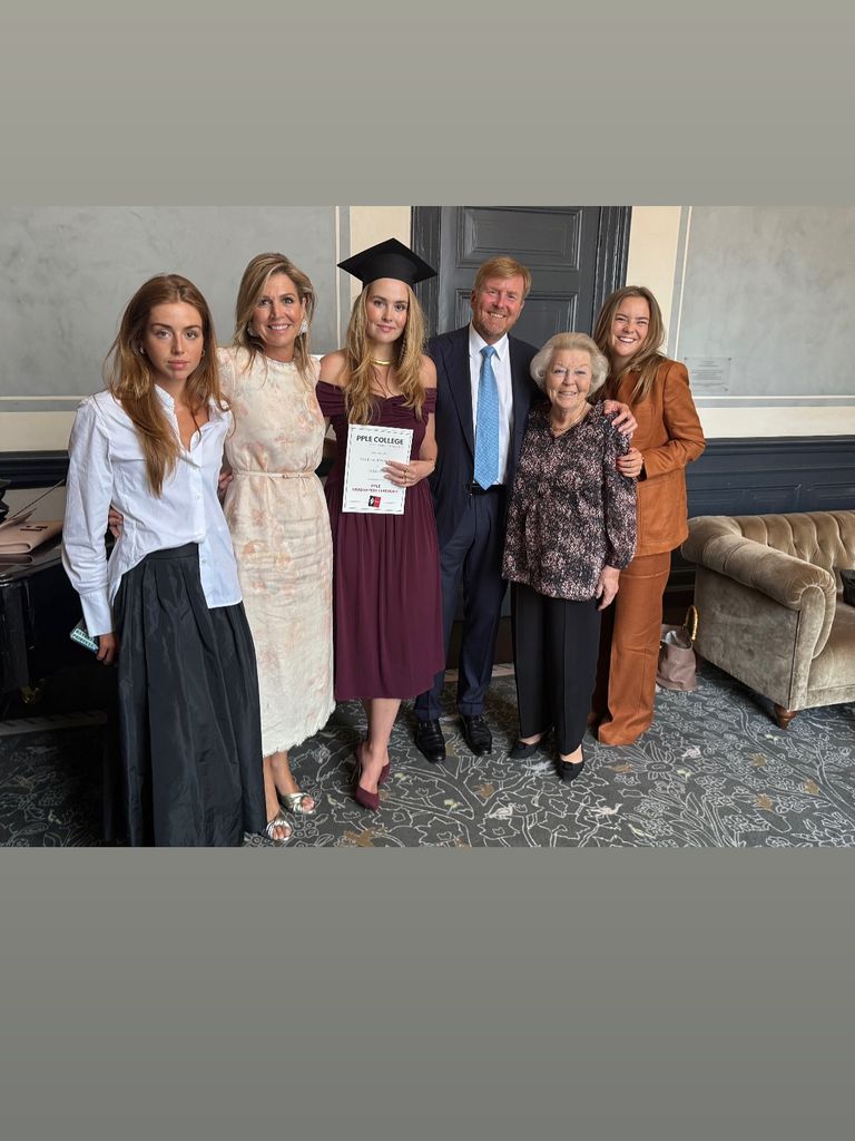 Princess Catharina-Amalia surrounded by Dutch royals at graduation