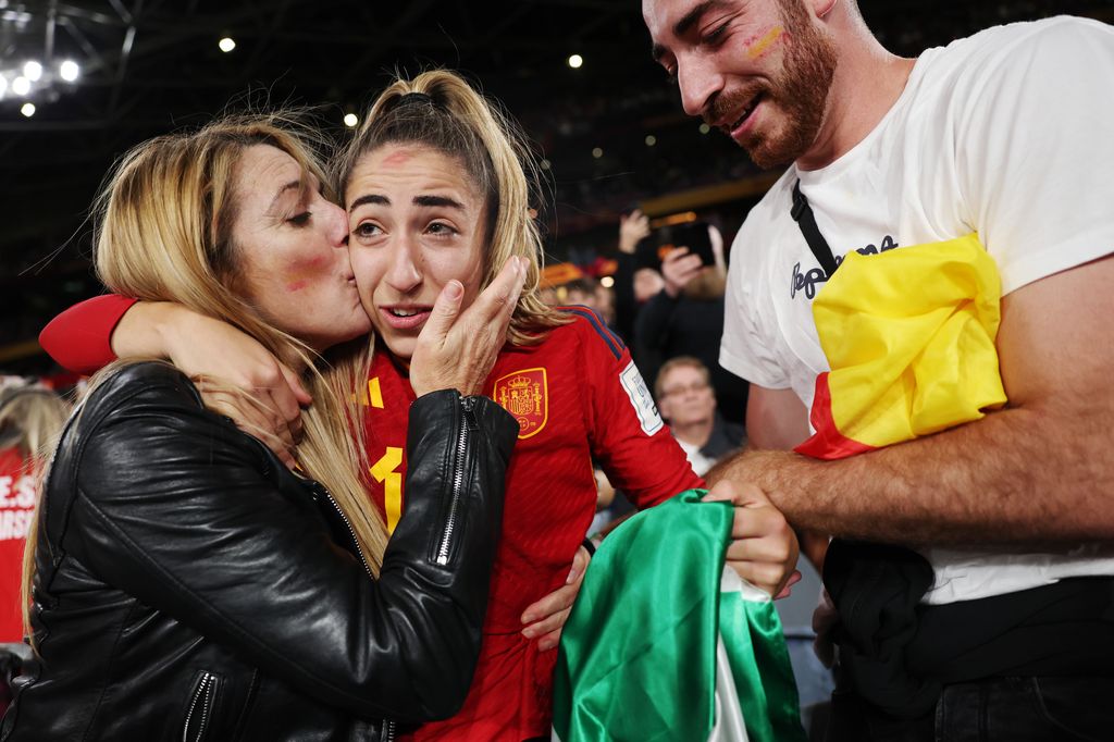 Olga Carmona of Spain is congratulated by her family after the FIFA Women's World Cup Australia & New Zealand 2023 Final match