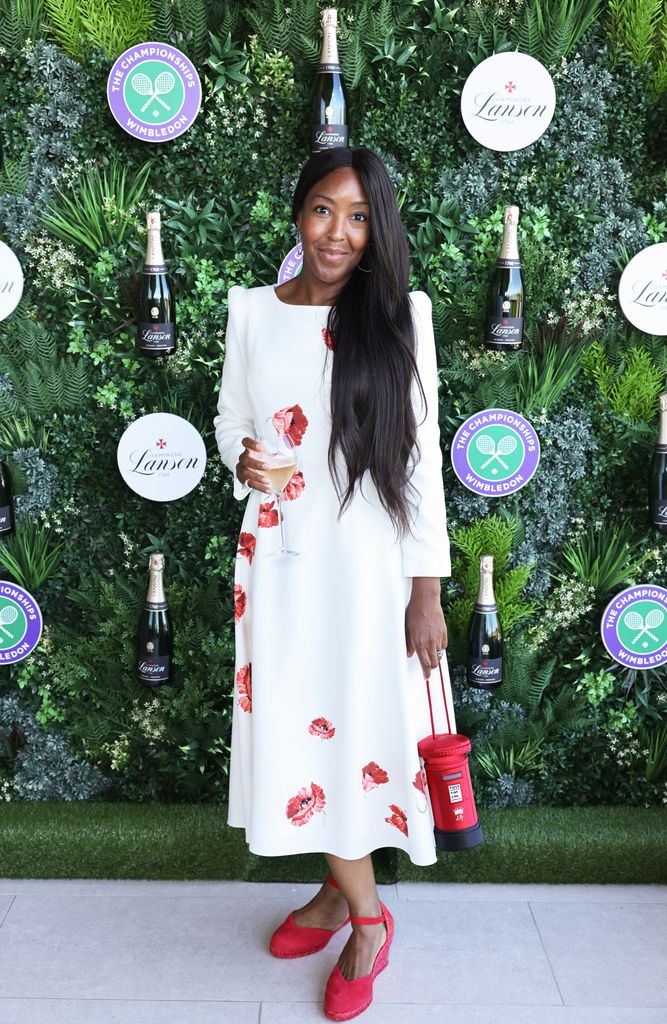 Angellica Bell with Champagne Lanson at The Championships, Wimbledon on June 30, 2025 in Wimbledon, England