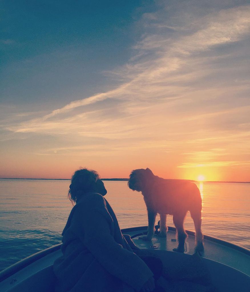 Kelly Reilly with her dog in Southampton, New York