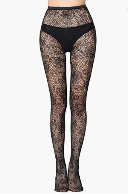 Black With Large Asymmetrical Roses - Pantyhose (Tights)