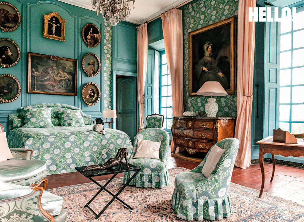 One of the green and white floral themed bedrooms in Château de Sourches