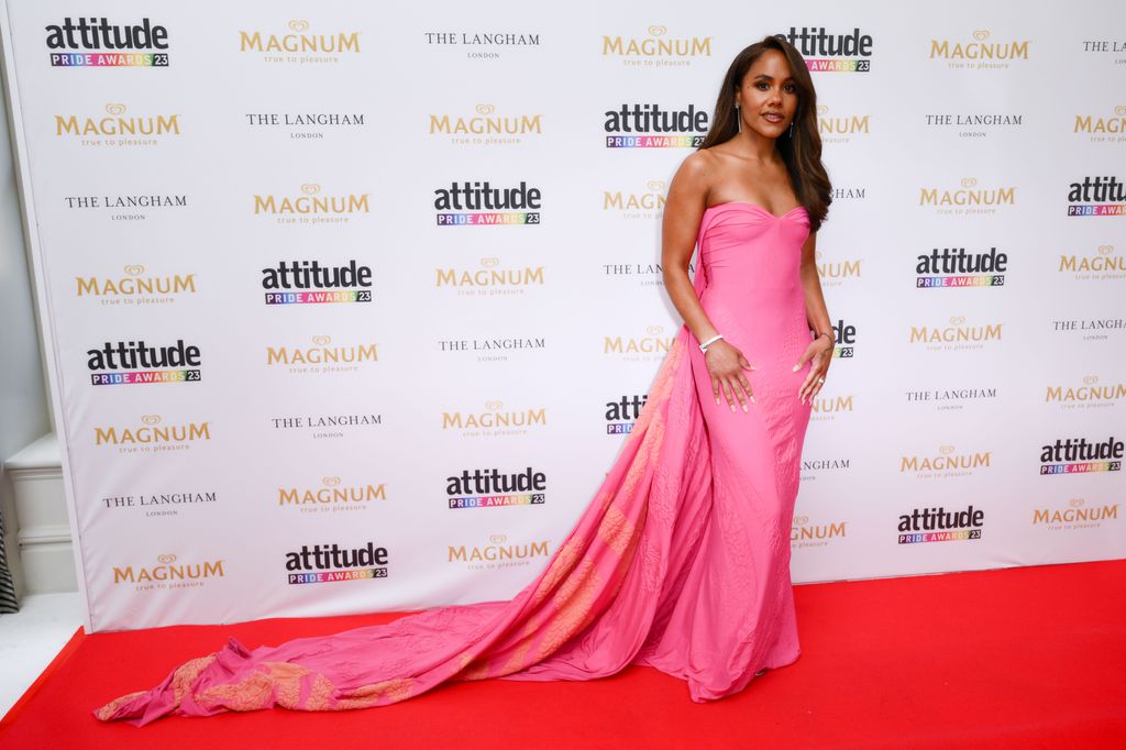 Alex Scott in a billowing pink dress at the 2023 Attitude Pride Awards