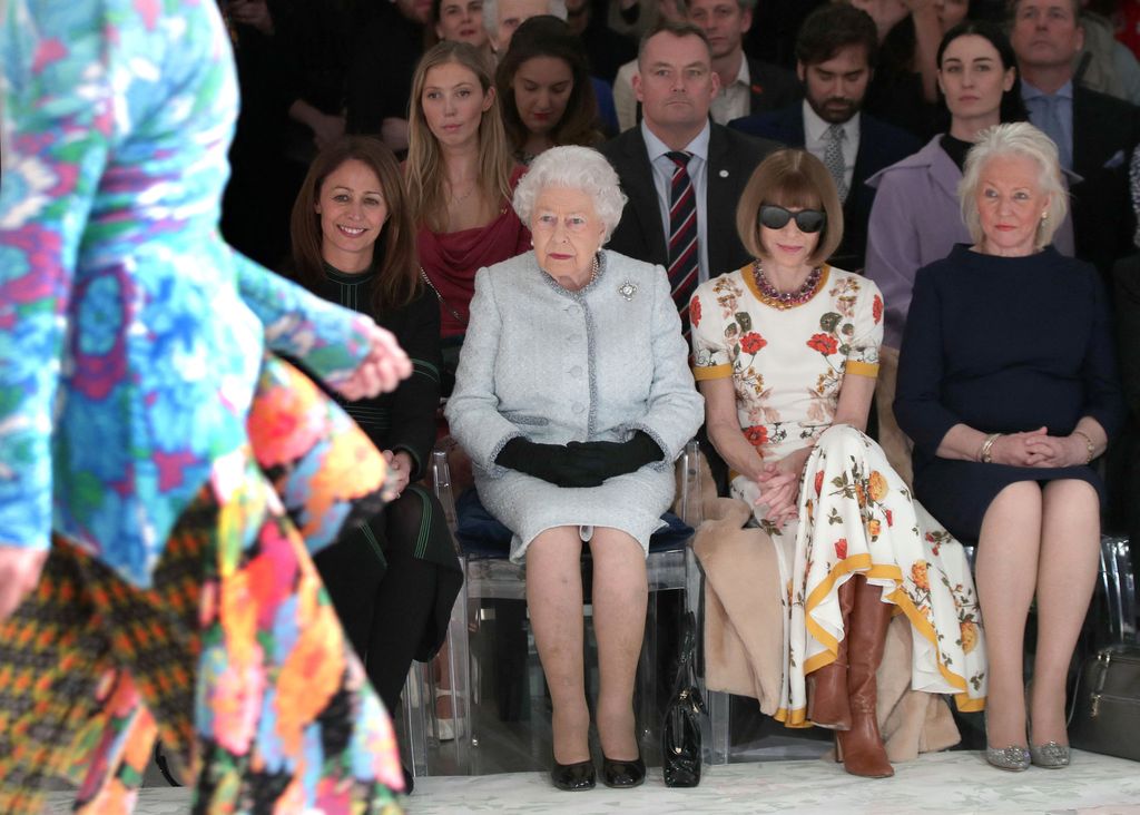 Queen Elizabeth II, Anna Wintour and Angela Kelly at London Fashion Week