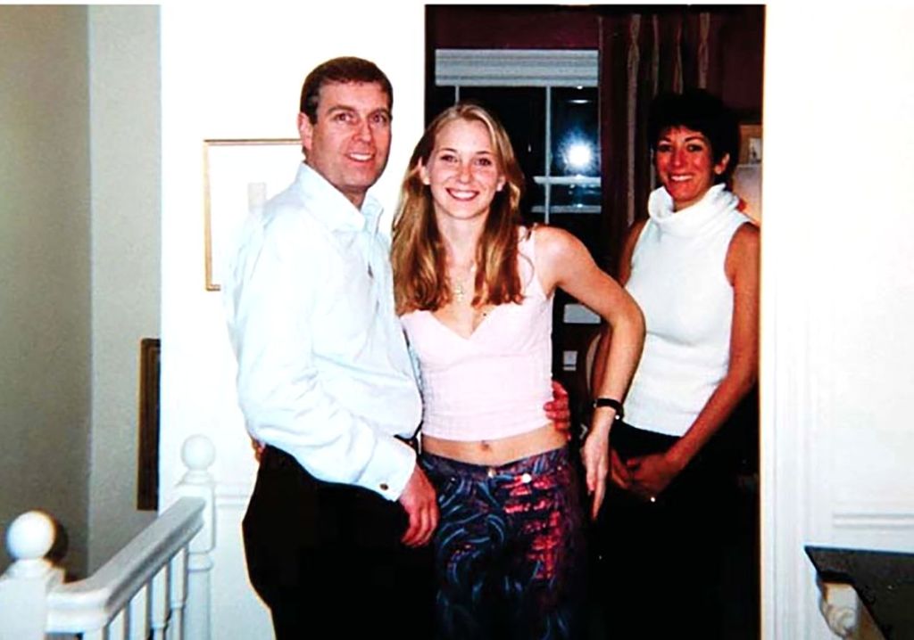 Prince Andrew, Virginia Roberts, aged 17, and Ghislaine Maxwell at Ghislaine Maxwell's townhouse in London, Britain on March 13 2001
