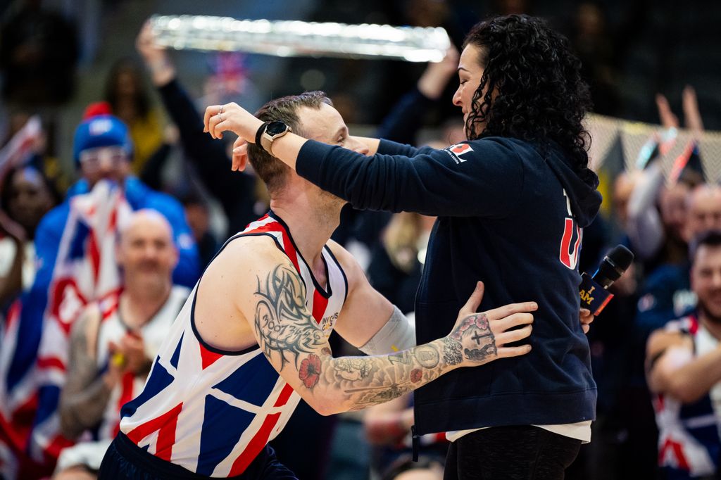 Army veteran James Cairns proposes to his partner Hannah Wild following the Royal British Legion Team UK's match against Columbia in the wheelchair basketball during the 2025 Invictus Games in Vancouver, Canada. The games takes place across Vancouver and Whistler. Picture date: Saturday February 9, 2025