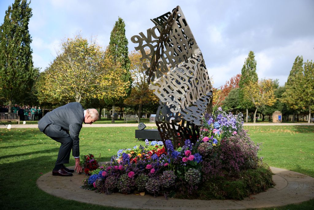 The King laid flowers during the dedication ceremony for a new memorial to the Armed Forces LGBT+ community 
