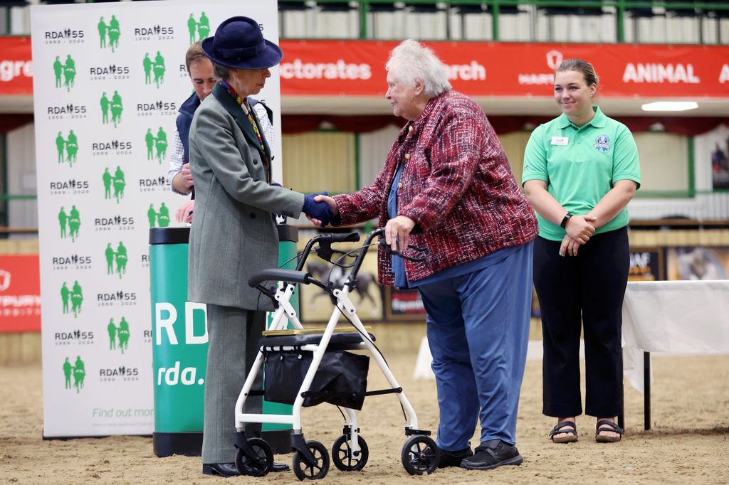 Princess Anne presents an award during the Riding for the Disabled Association (RDA) National Championships at Hartpury University and Hartpury College
