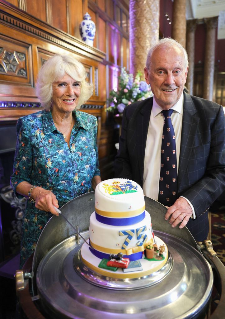 Queen Camilla and Gyles Brandreth on Camilla's 75th birthday in 2022