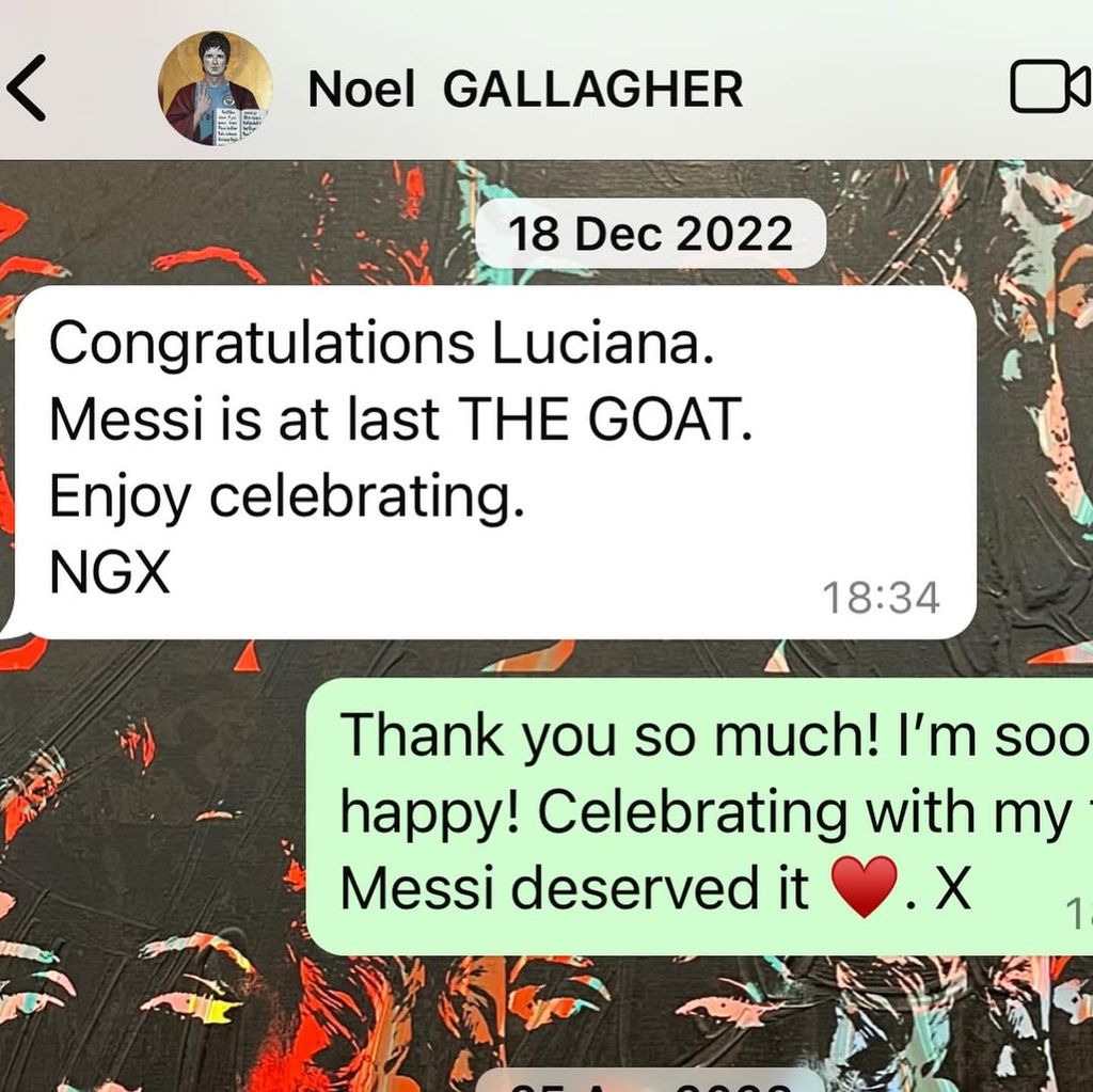 screenshot of text message from Noel Gallagher to fan