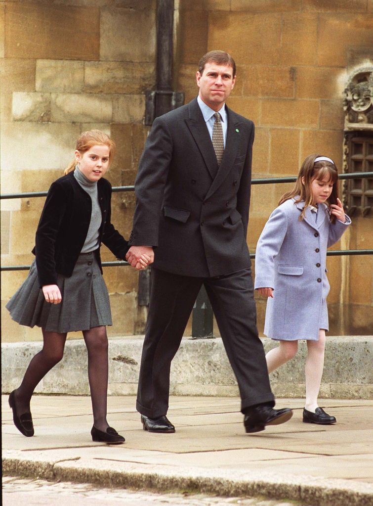 A young Beatrice and Eugenie join their father, Prince Andrew, for Easter in 1999