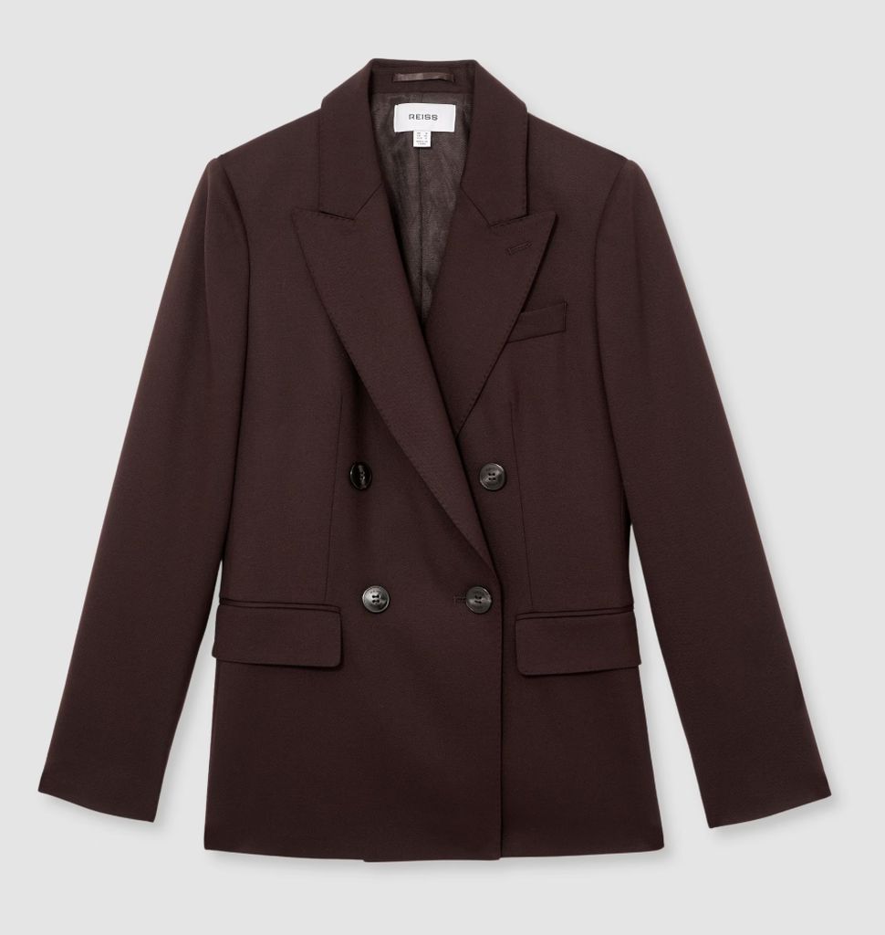 Reiss Aubergine Solene Wool-Blend Double-Breasted Suit Blazer