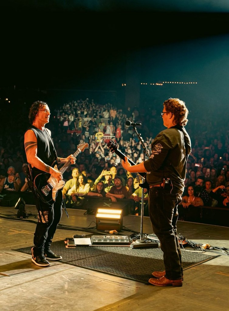 Photo shared by Gavin Rossdale on Instagram from August 2024 of his son Zuma, whom he has with Gwen Stefani, on stage at a Bush concert.