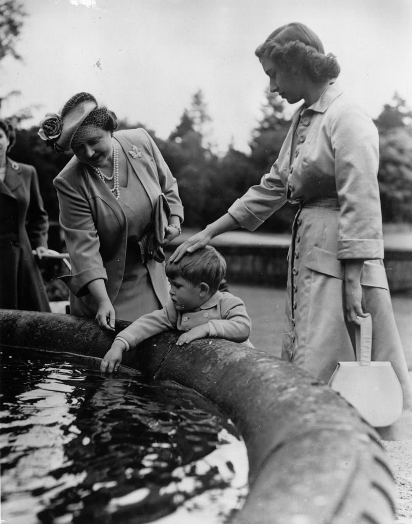 Prince Charles with Queen Elizabeth The Queen Mother and Princess Margaret Rose (1930 - 2002) in the grounds of Balmoral Castle on the Princess' 21st birthday.