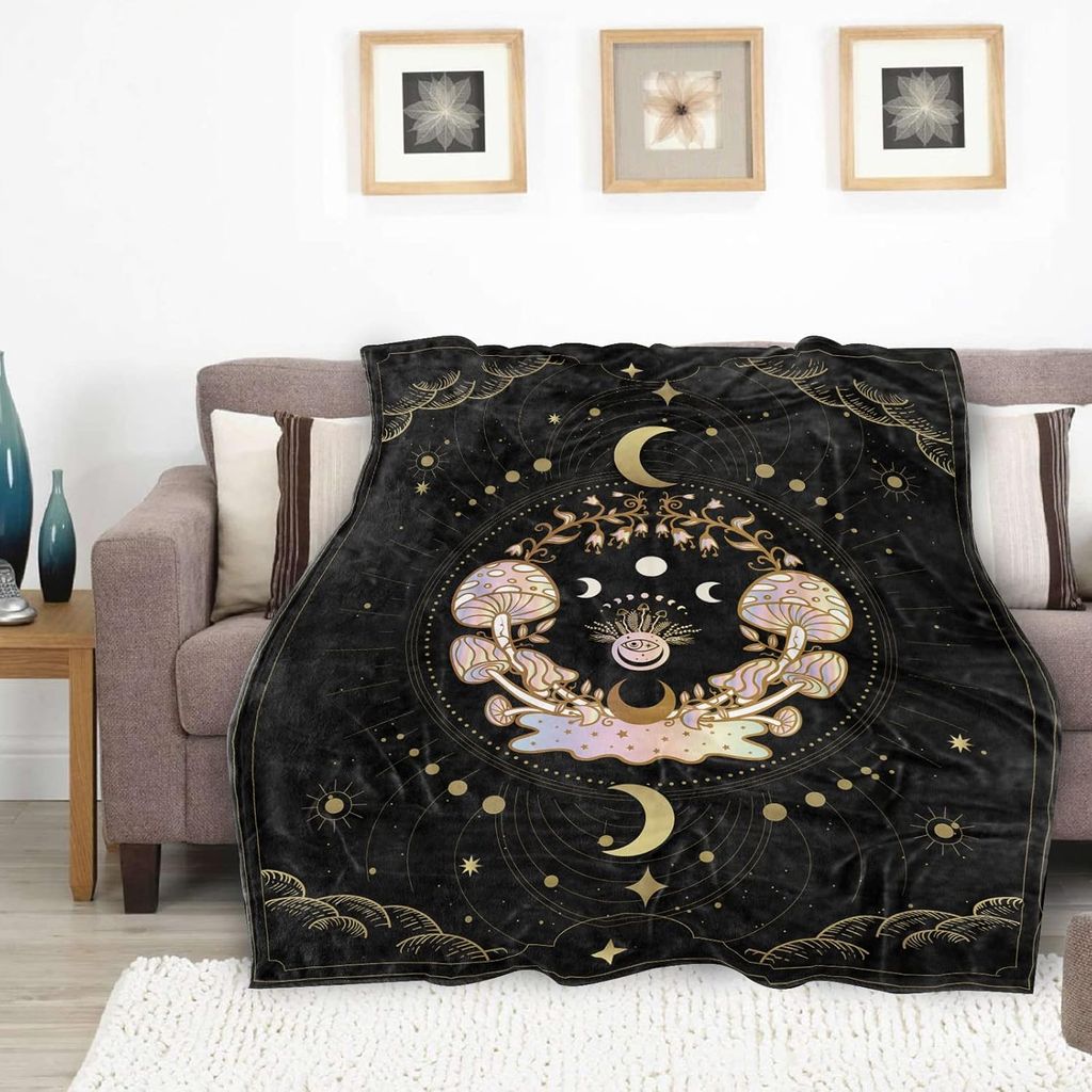 Black Mushroom Soft Decor Blanket