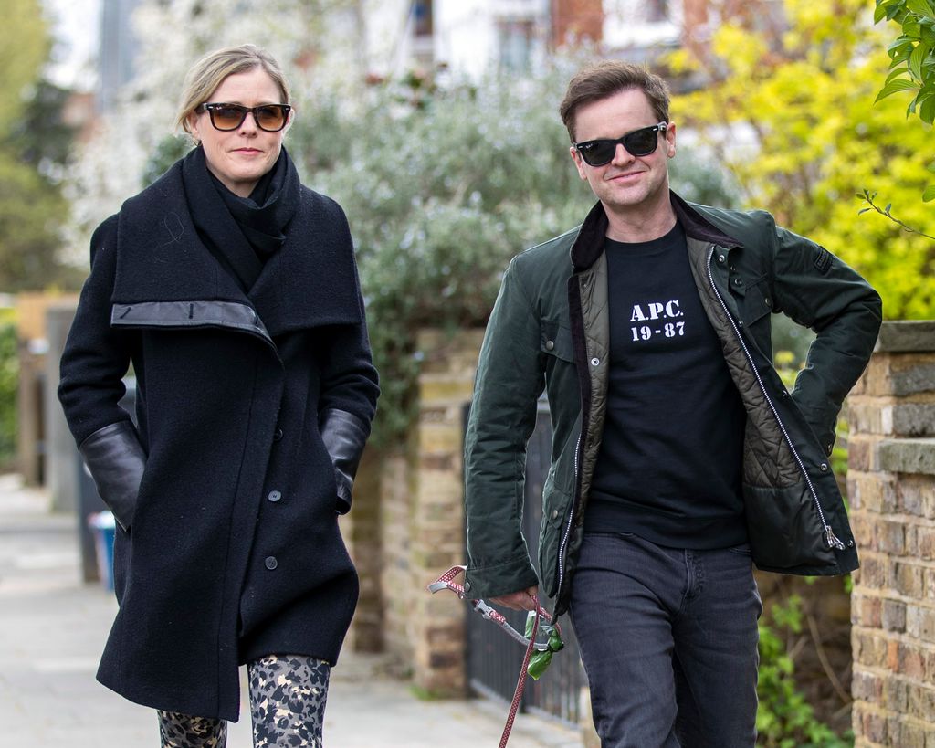 Declan Donnelly and Ali Astall seen taking their dog for a walk near their home in west London
