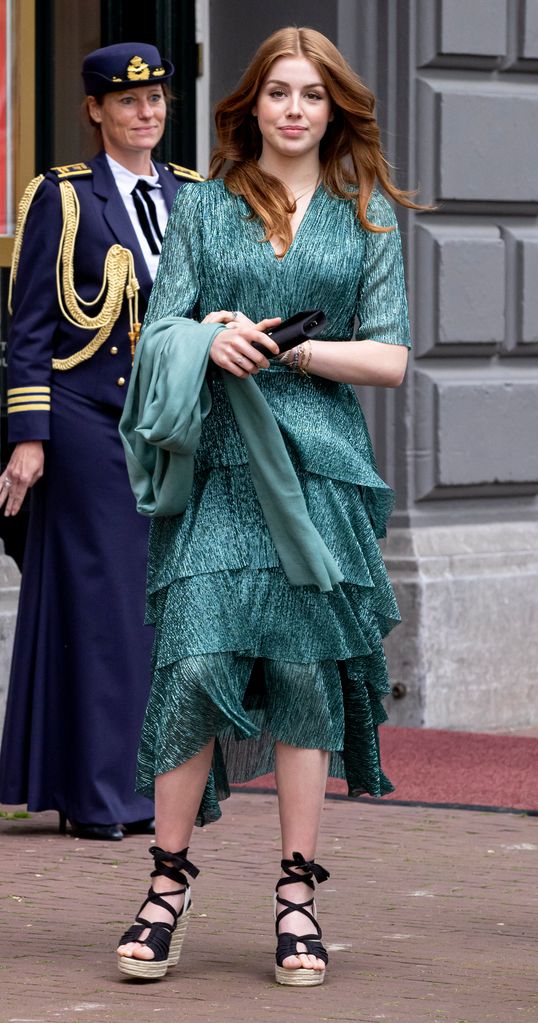 Princess Alexia of The Netherlands wearing green dress and wedges