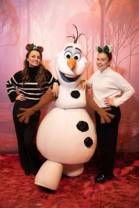 Samantha Barks and Emily Lane with Olaf at Disneyland Paris
