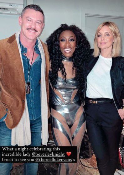 louise redknapp posing with luke evans and beverley knight
