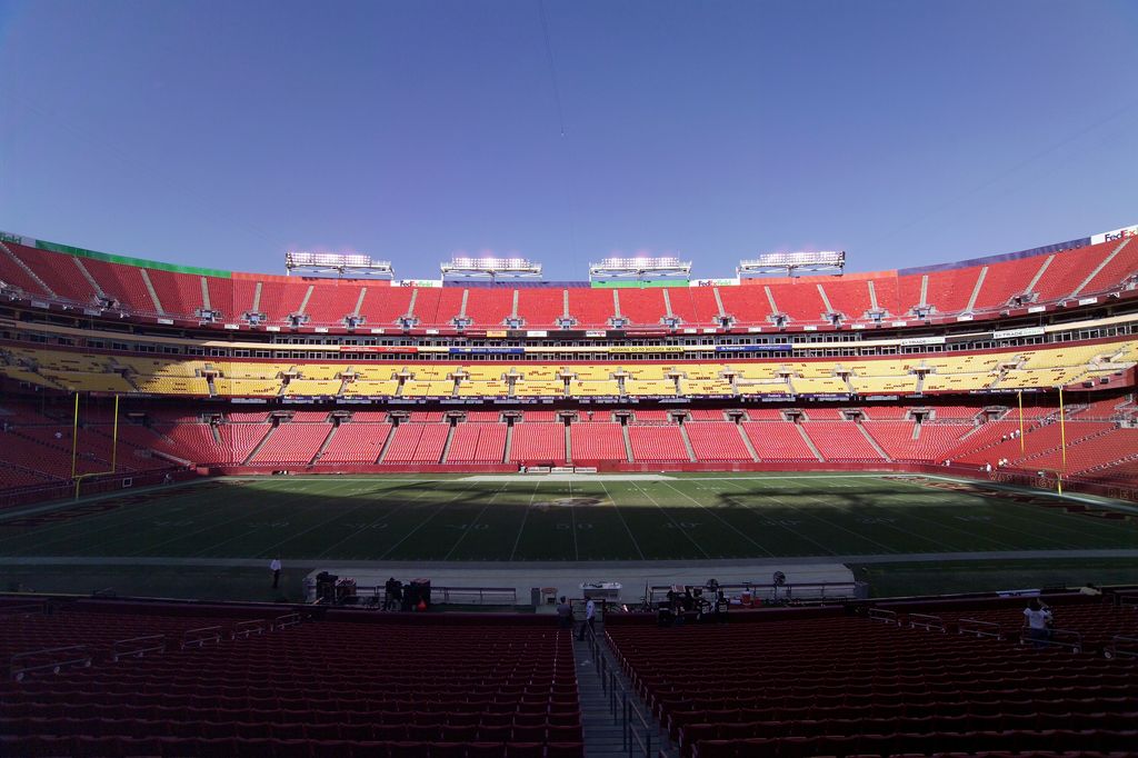 A general view of FedEx Field after NFL game action between the Tampa Bay Buccaneers and the Washington Redskins at FedEx Field on October 12, 2003 in Landover, MD