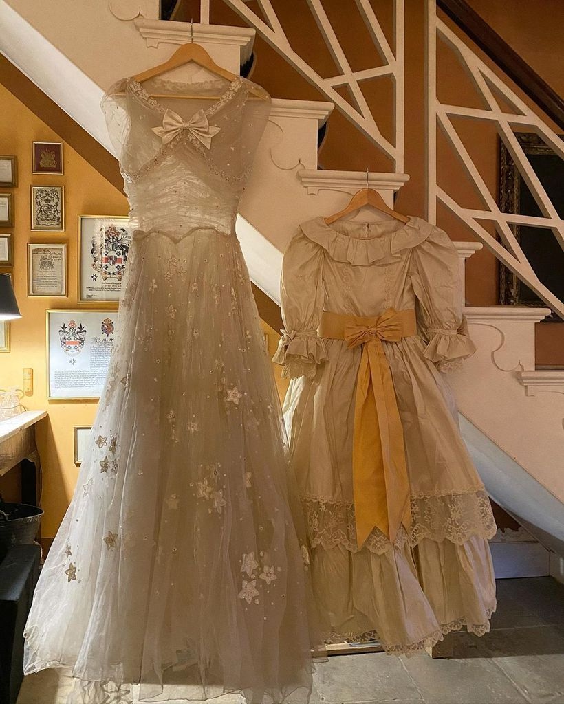 Lady Pamela Hicks' bridesmaid dress for Queen Elizabeth's wedding hanging at home
