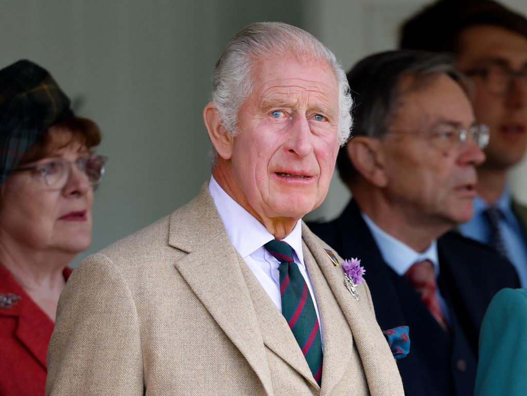 King Charles III attends The Braemar Gathering 2023 at The Princess Royal and Duke of Fife Memorial Park 