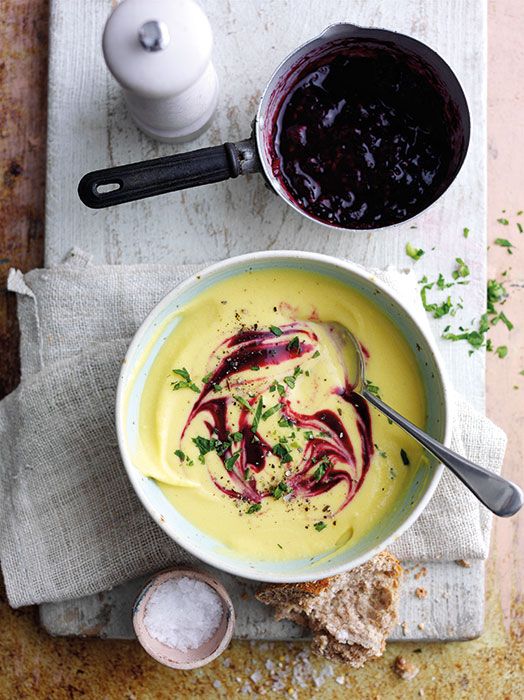 Roasted Sweet Potato Soup with Blackberry