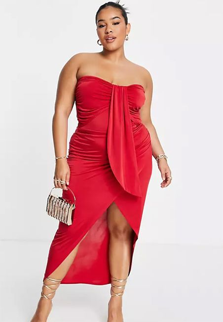 red asos strapless midi dress