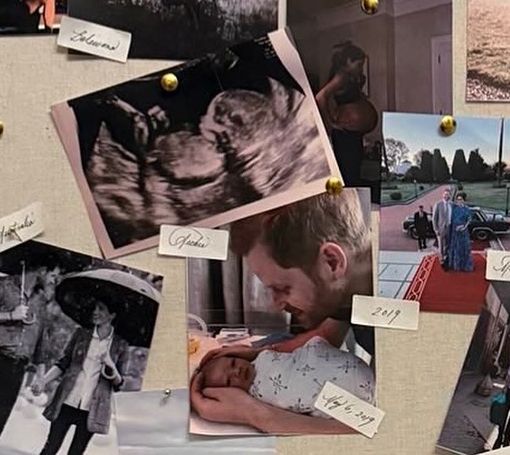 Collage images of newborn Archie, scan picture, Meghan showing baby bump