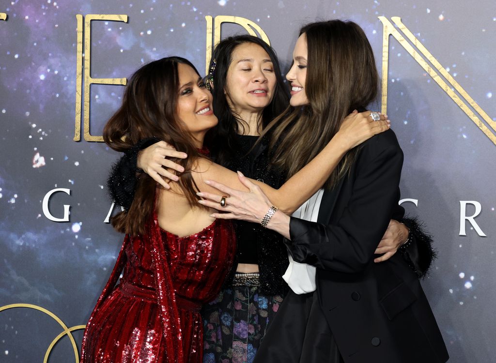 Salma Hayek, Chloe Zhao and Angelina Jolie attend the "Eternals" UK Premiere 