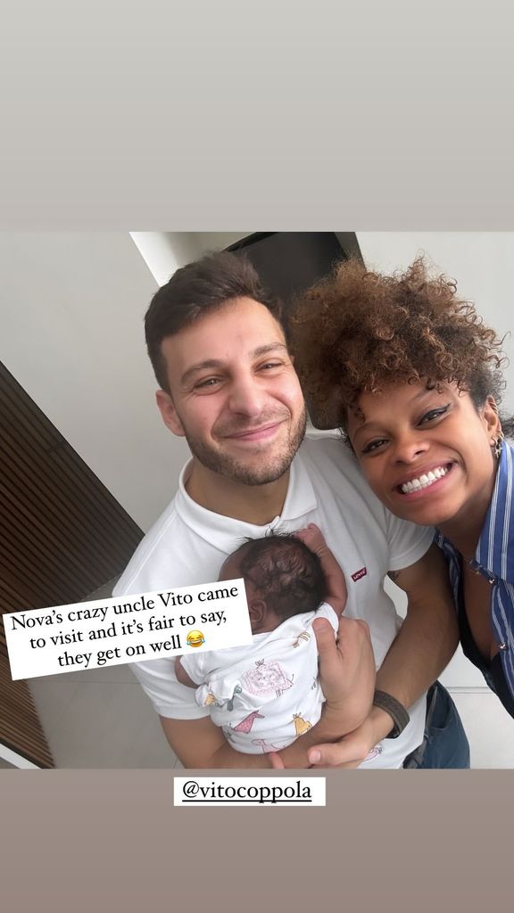 Vito Coppola holding Fleur East's baby in a selfie