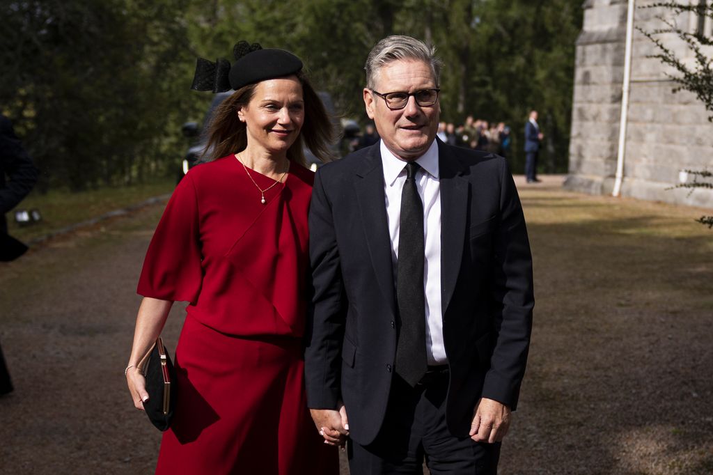 CRATHIE, ABERDEENSHIRE - SEPTEMBER 7: Prime Minister Sir Keir Starmer and wife Lady Victoria Starmer arrive to attend a Sunday church service at Crathie Kirk, near Balmoral on September 7, 2025 in Crathie, Aberdeenshire. (Photo by Aaron Chown - Pool / Getty Images)